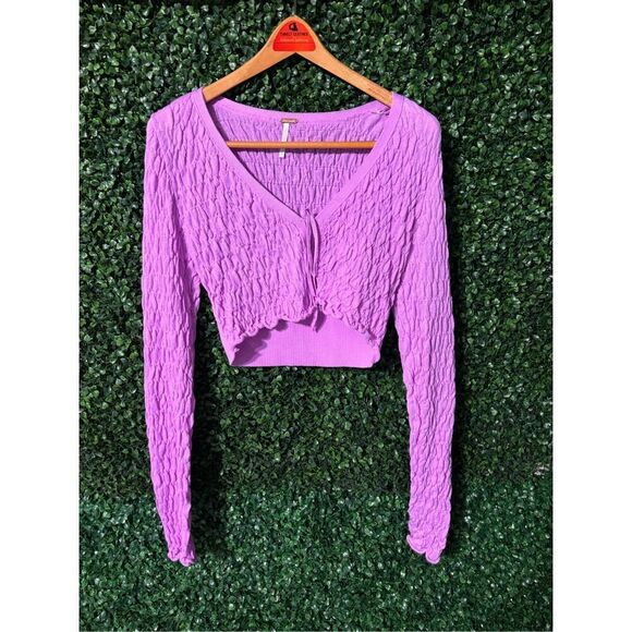 Free People Violet Tie Front Scrunchy Shrug Sz Small NWOT - Picture 4 of 7